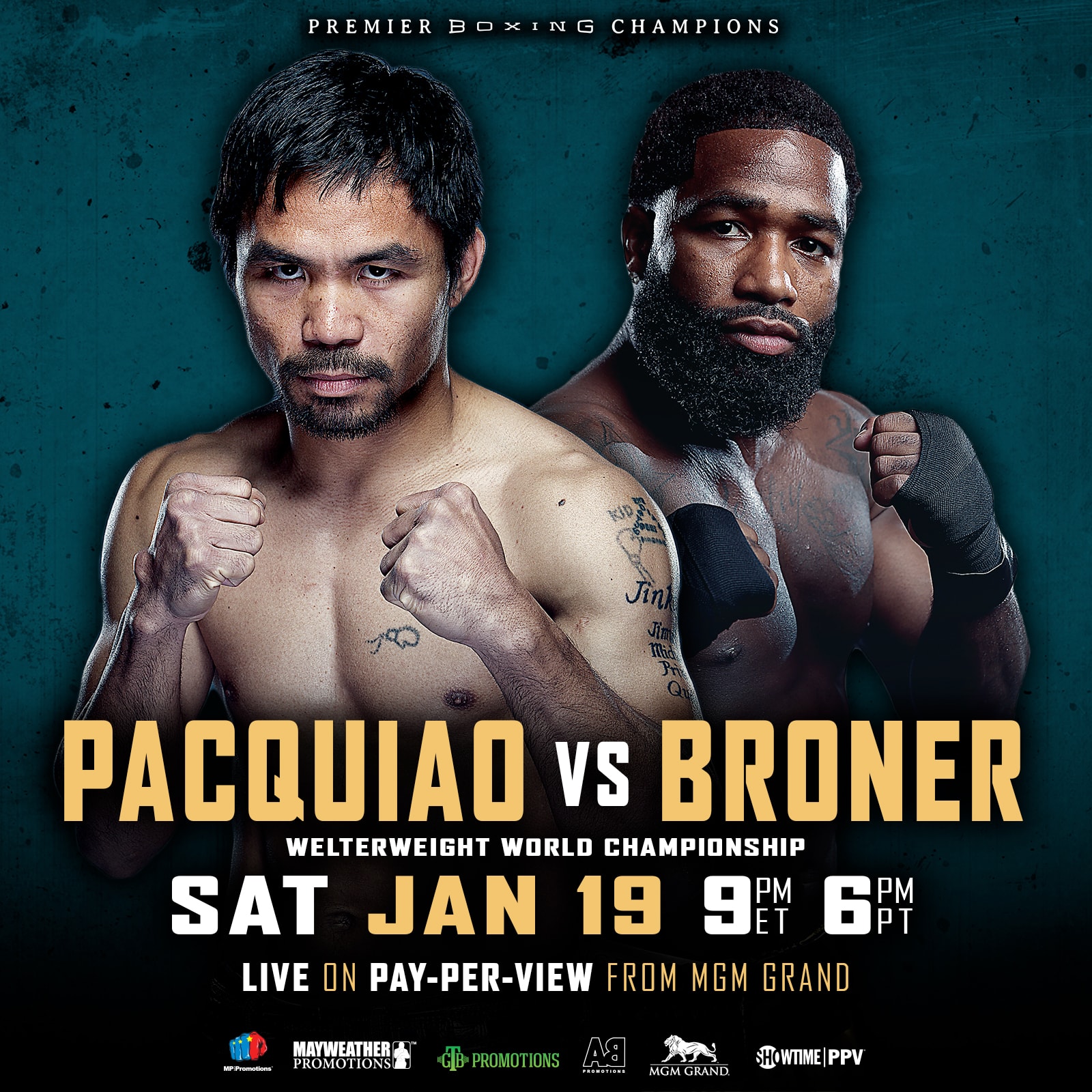 Manny Pacquiao vs. Adrien Broner on Jan. 19th from MGM Grand Garden Arena in Las Vegas